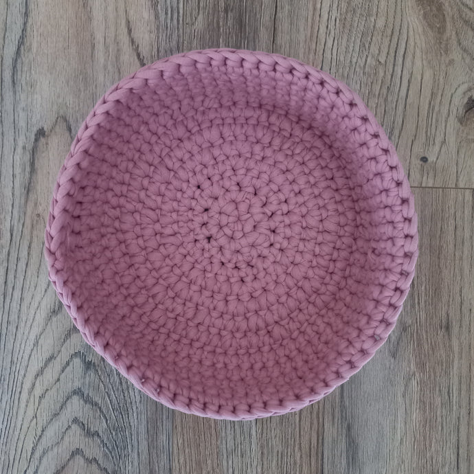 pink woven crochet basket