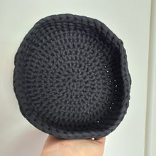 Load image into Gallery viewer, black crochet handmade round storage basket
