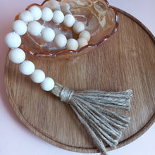 Load image into Gallery viewer, wooden beads and jute tassle decor piece
