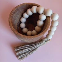 Load image into Gallery viewer, wooden beads and jute tassle decor piece
