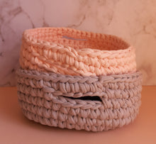 Load image into Gallery viewer, Light Grey Crochet Basket with Handles
