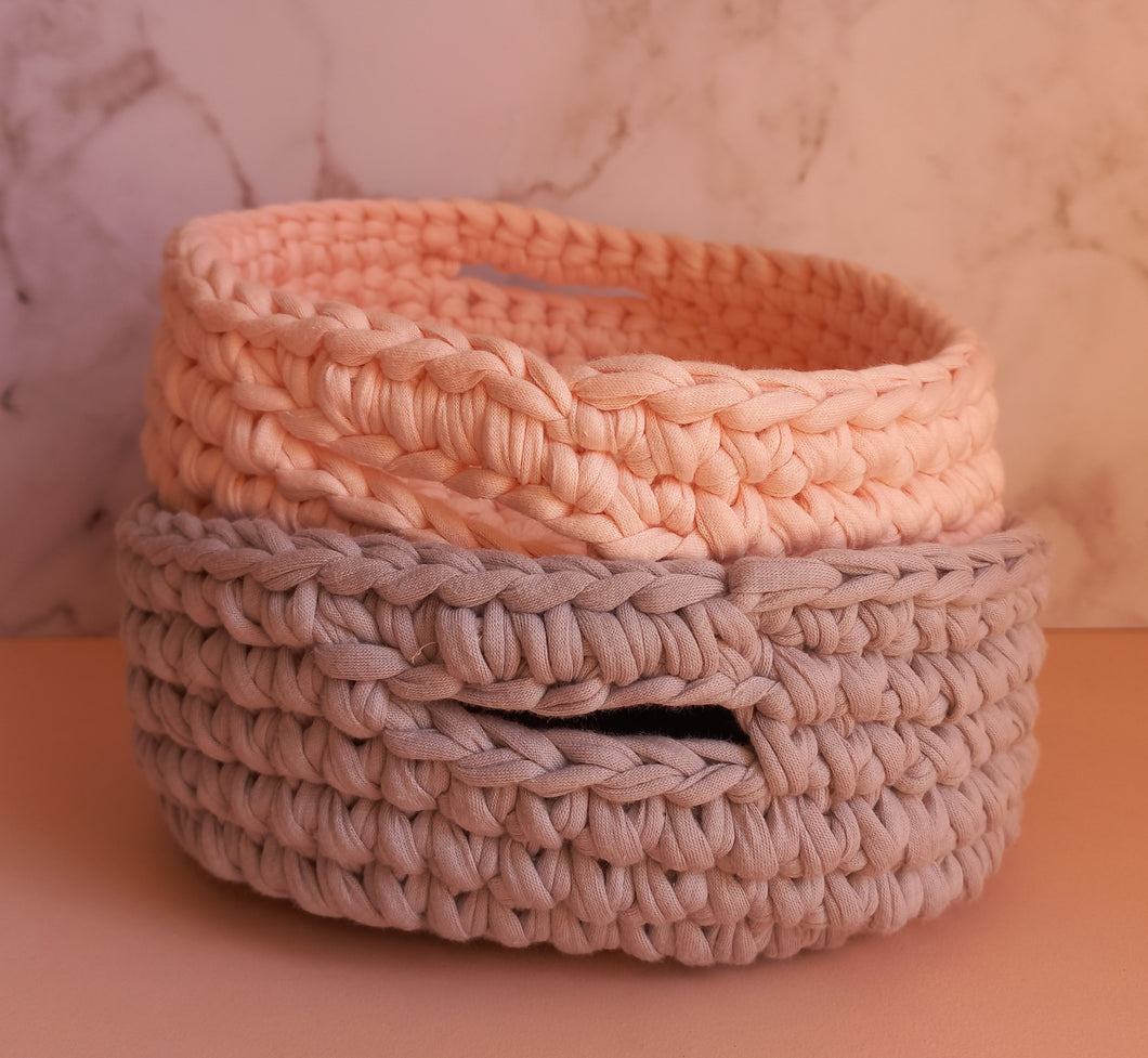 Light Grey Crochet Basket with Handles