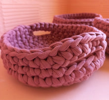 Load image into Gallery viewer, dark pink crochet basket with handles
