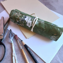 Load image into Gallery viewer, Green Floral Roll-Up Pencil Pouch

