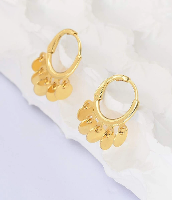 Gold hoop coin drop earrings