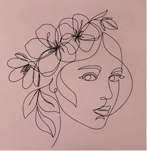 Load image into Gallery viewer, Line art sticker of ladies face with flowers in her hair
