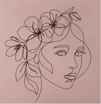 Line art sticker of ladies face with flowers in her hair