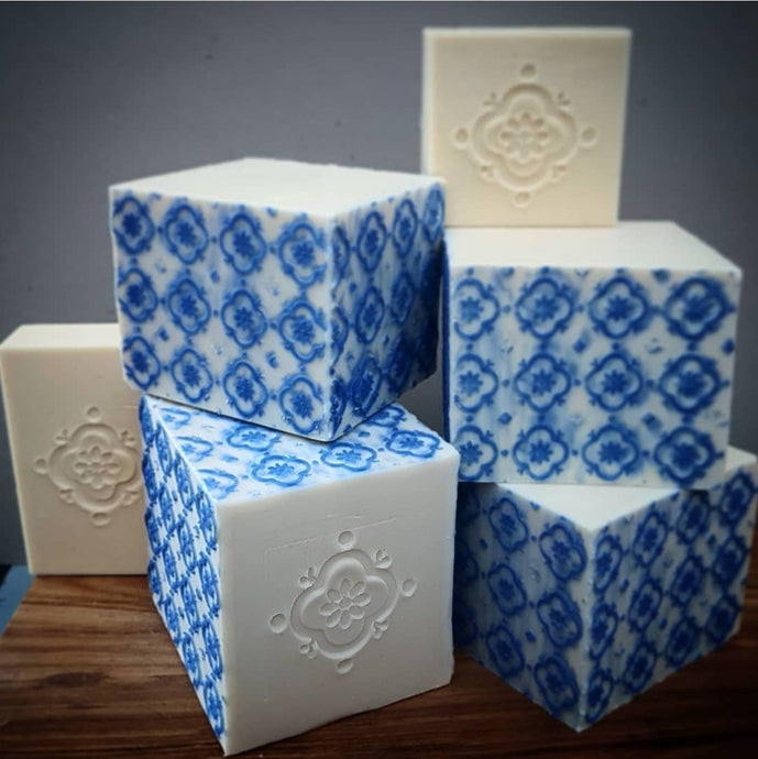 Blue and white Delft style soap