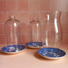 Load image into Gallery viewer, Hurricane lamp and glass cloche domes on vintage saucers
